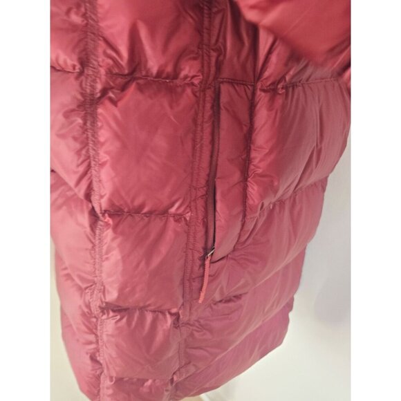 Athleta Lofty Goose Down Hooded Maple Burgundy Red Puffer Coat Zip Snap XS - Picture 10 of 16